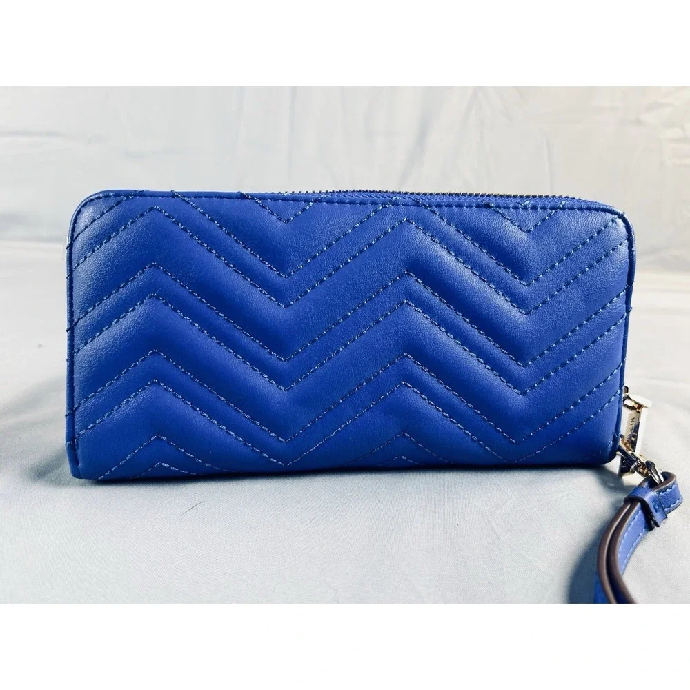 Anne Klein Blue Quilted Wristlet Wallet Zip‎ Around AK Clutch